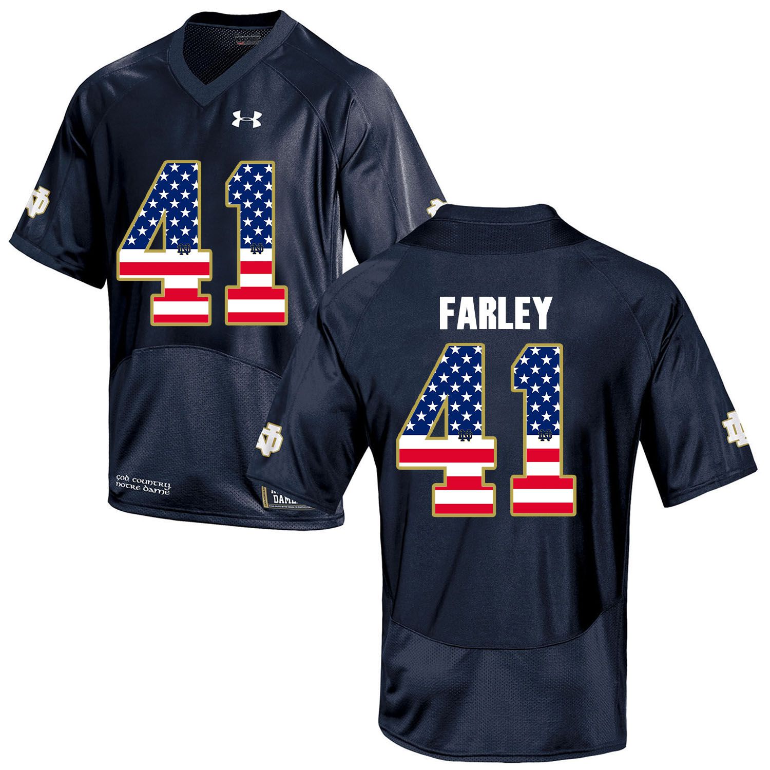 Men Norte Dame Fighting Irish 41 Farley Navy Blue Flag Customized NCAA Jerseys
